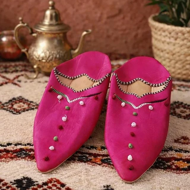 Babuchas marroquíes de piel auténtica fucsia nueva